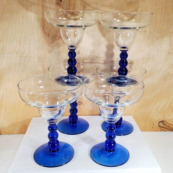 Libbey Other - Set of 6 Libbey Glass Metropolis Blue Margarita Glasses beaded cobalt stem